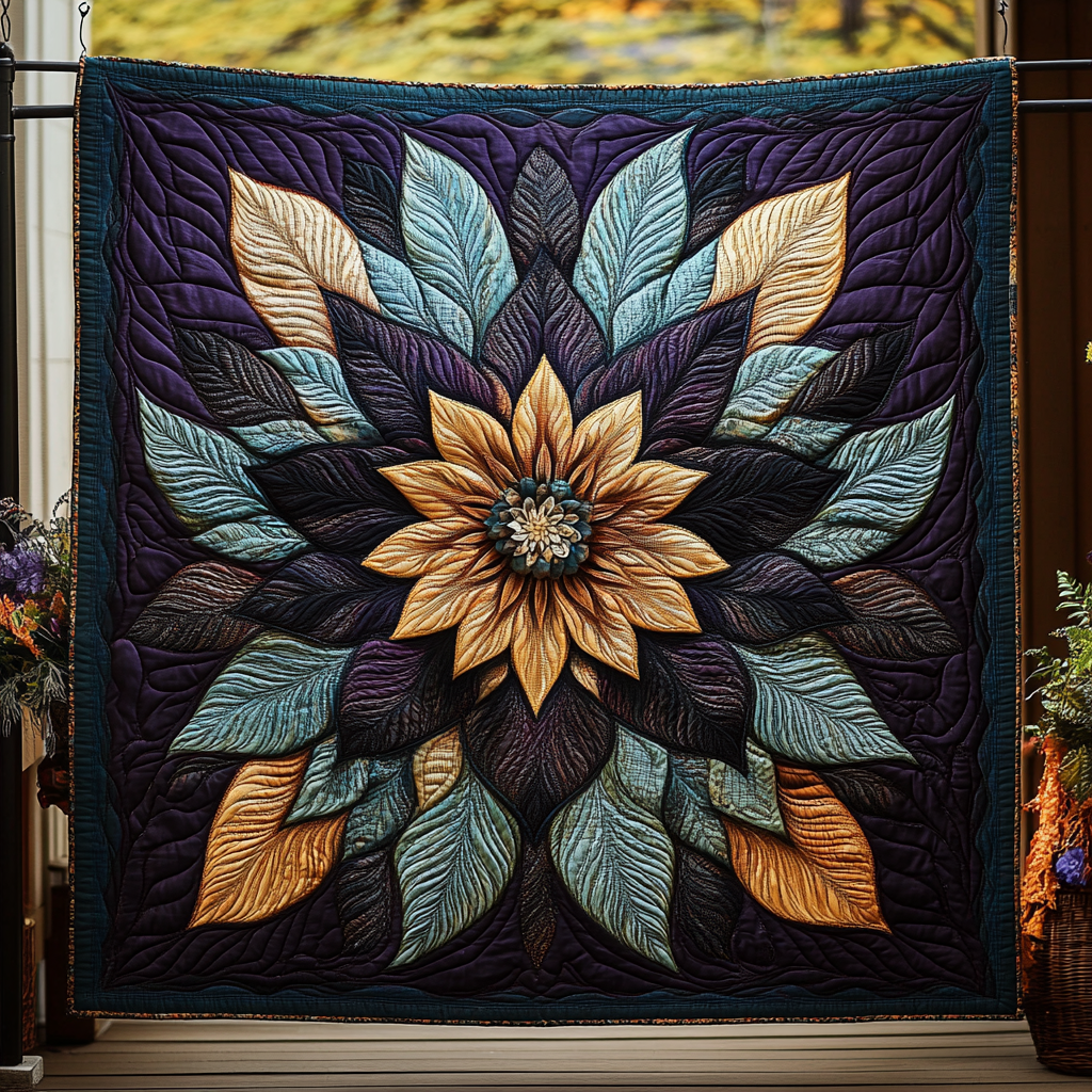 Golden Petal Bloom Quilted Blanket NCU0DK1010