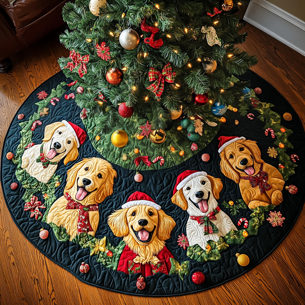 Golden Retriever Candies Christmas Quilted Tree Skirt NCU0DV1424