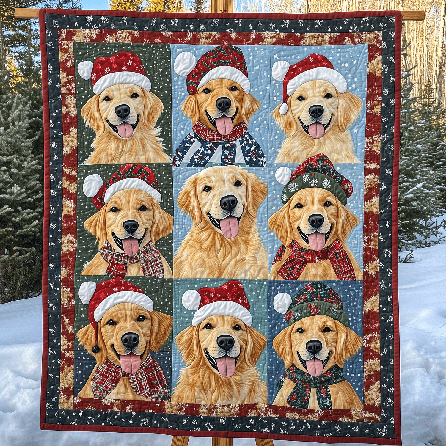 Golden Retriever Cheer Art Quilt Hanging NCU0TH1597