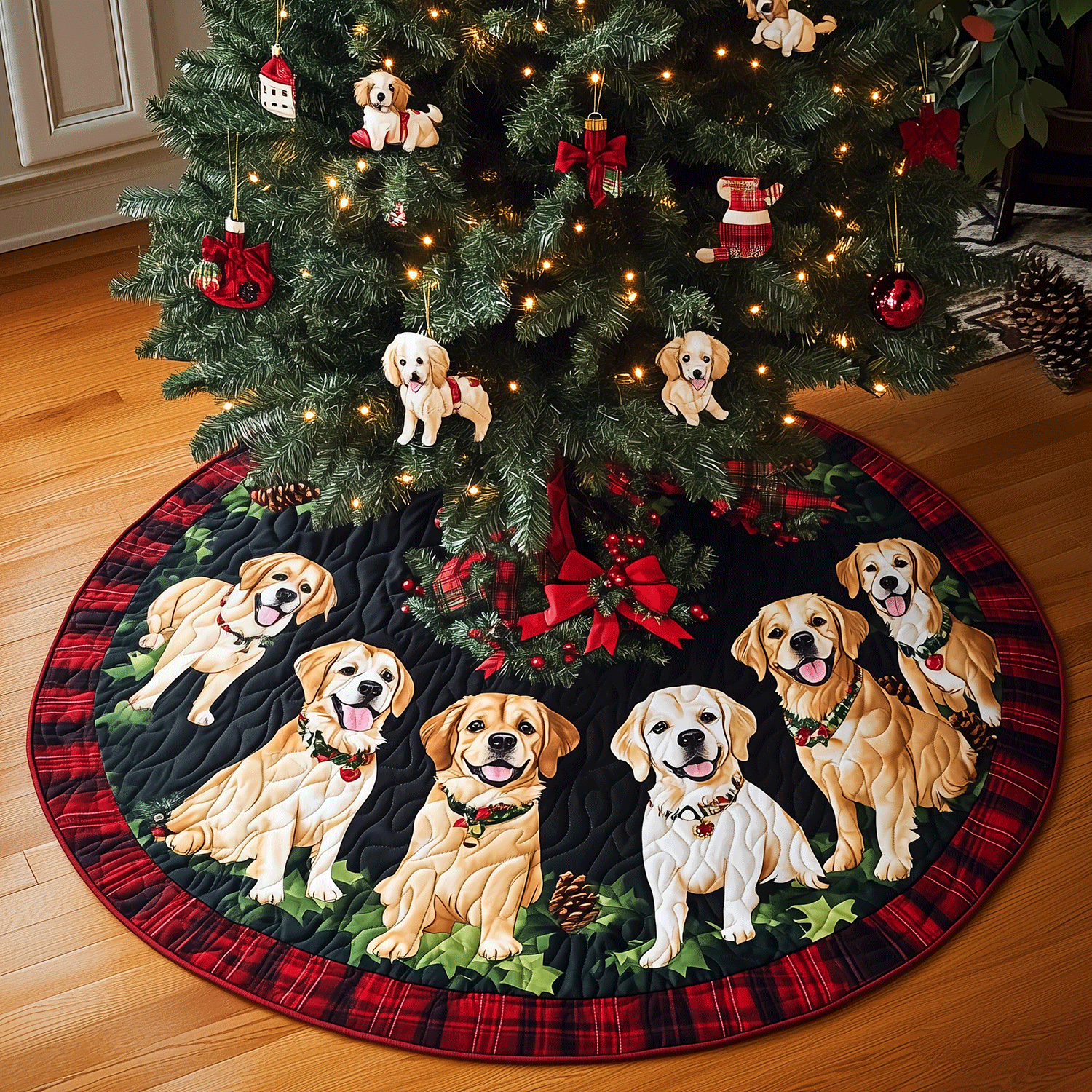 Golden Retriever Cheer Quilted Christmas Tree Skirt NCU0TH2003