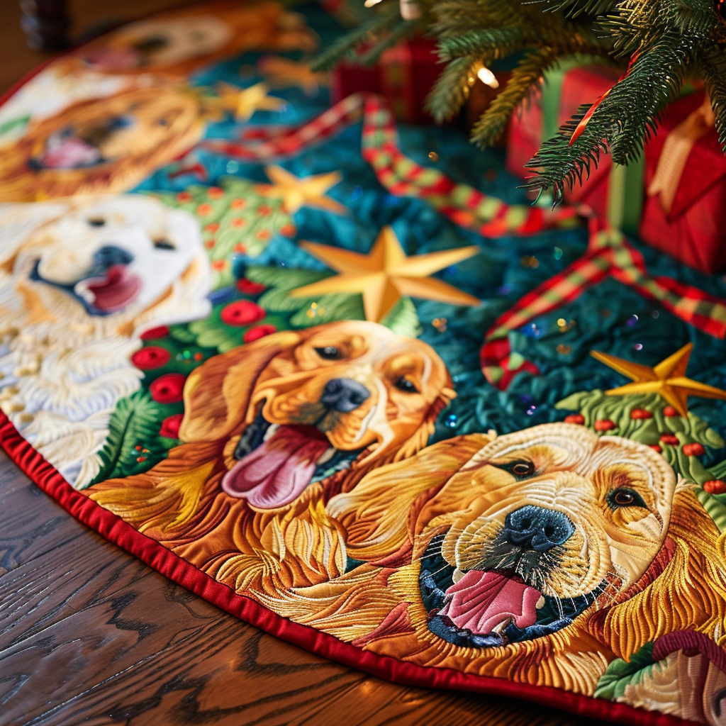 Golden Retriever Christmas Joy Christmas Quilted Tree Skirt NCU0DV1403