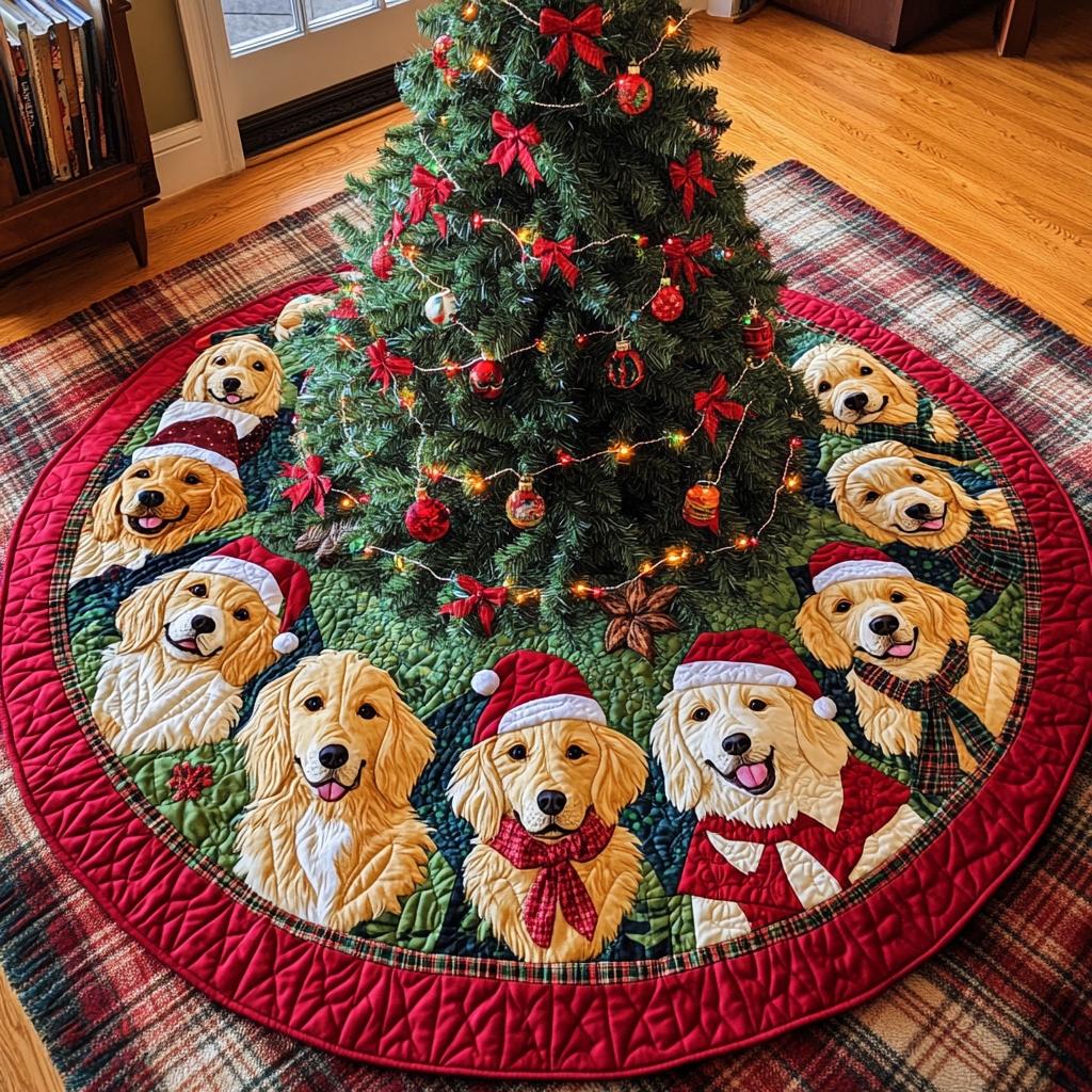 Golden Retriever Christmas Joy Chritstmas Quilted Tree Skirt NCU0DV1348