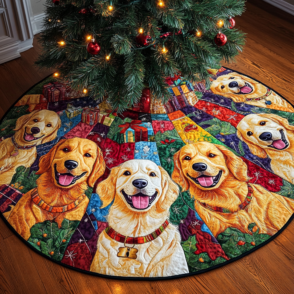 Golden Retriever Joy Christmas Quilted Tree Skirt NCU0DV1402