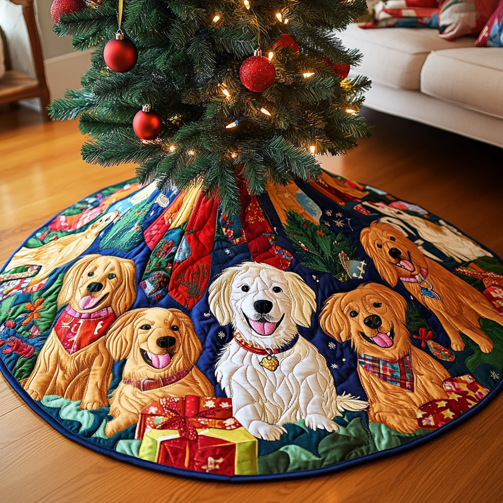 Golden Retriever Snow Magic Christmas Quilted Tree Skirt NCU0DV1425