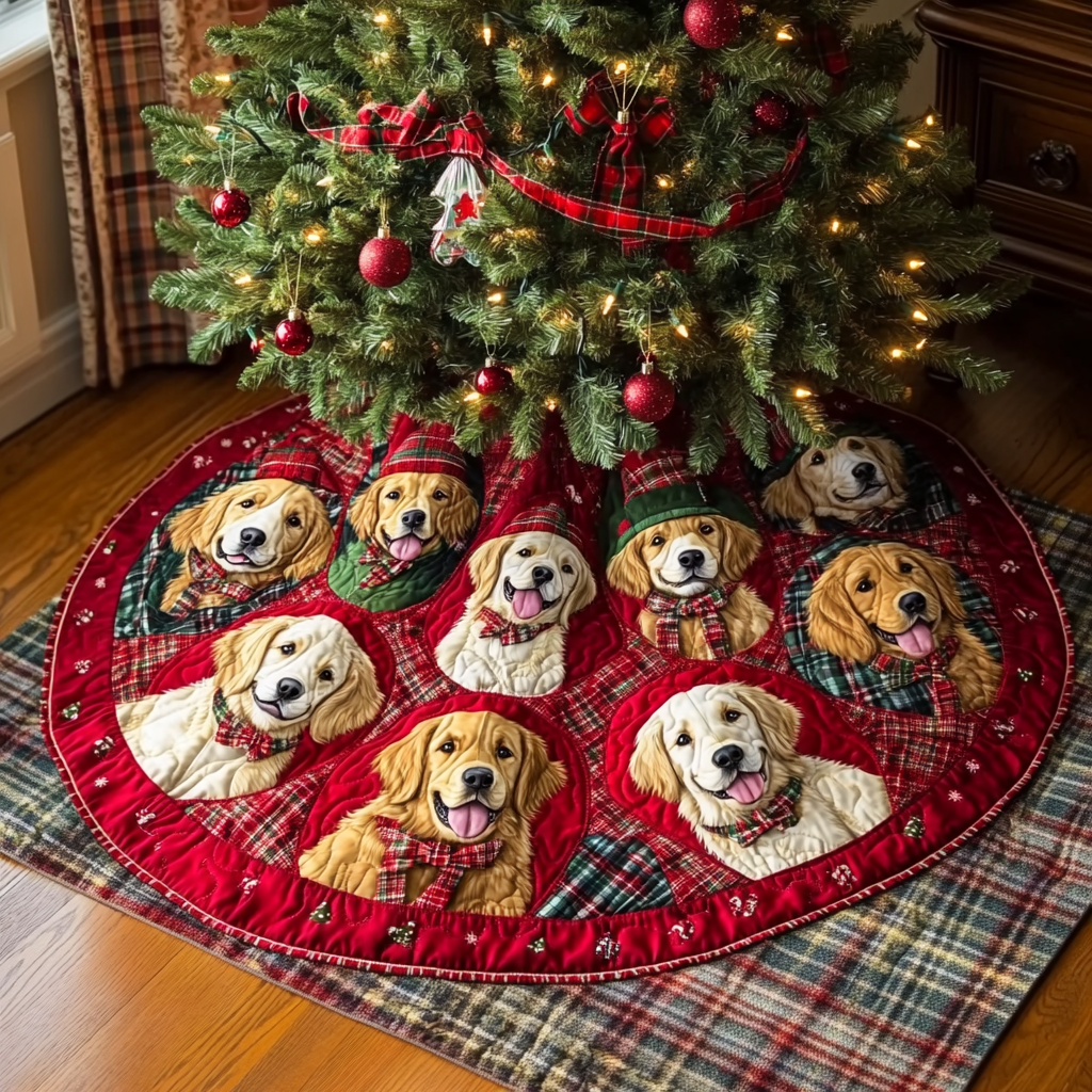 Golden Retriever Wonderland Chritstmas Quilted Tree Skirt NCU0DV1343