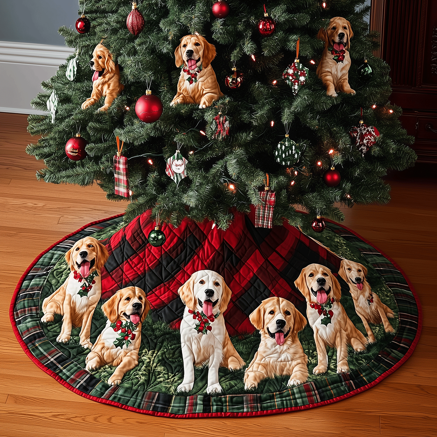 Golden Retriever Xmas Quilted Christmas Tree Skirt NCU0TH2007