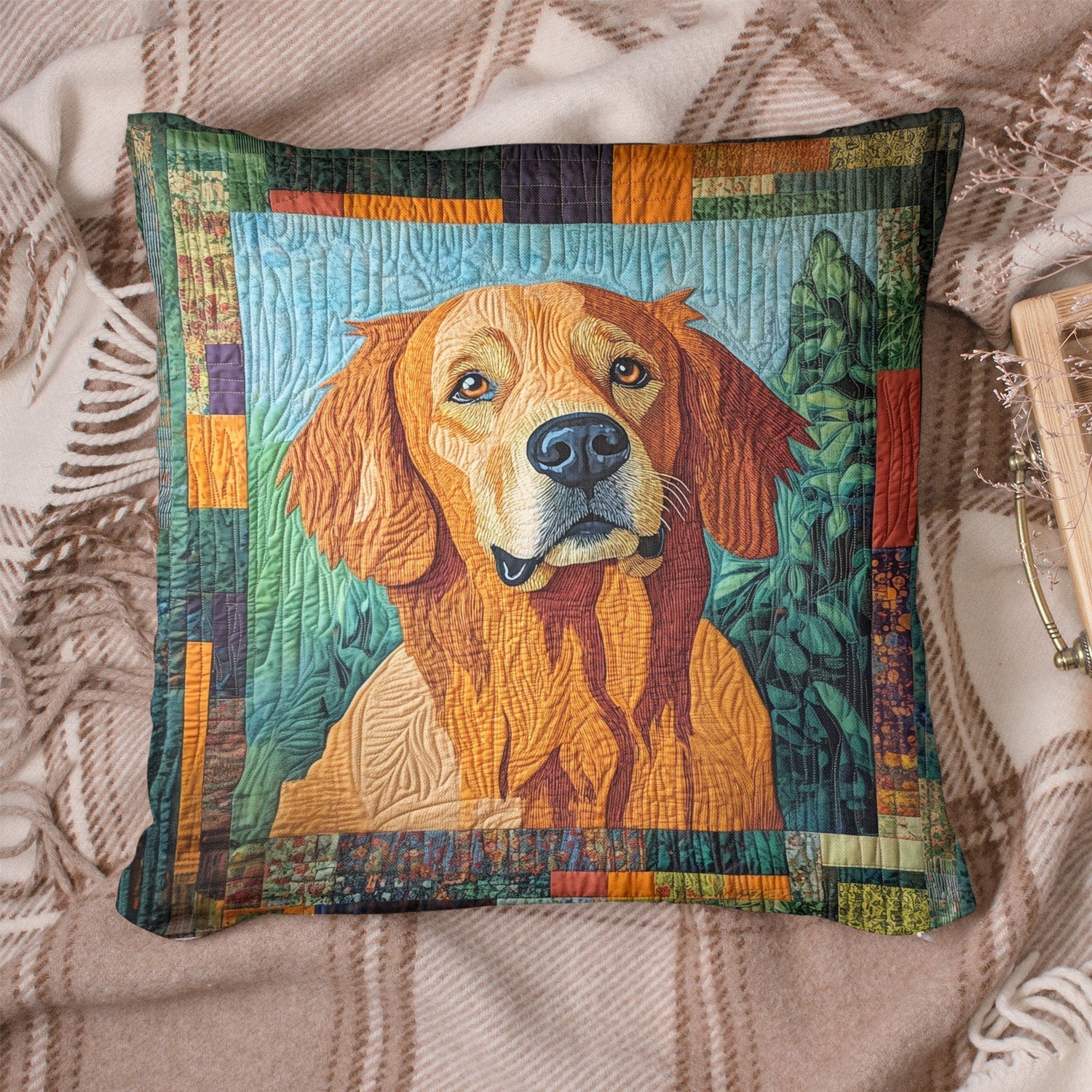 Golden Retriever in the Garden Quilted Pillow Case NCU0PT408