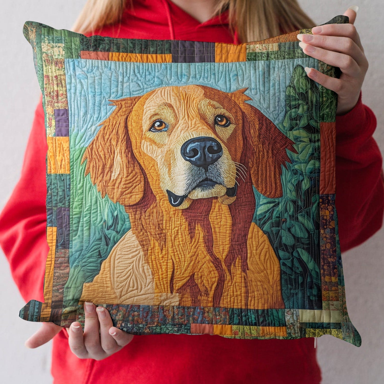 Golden Retriever in the Garden Quilted Pillow Case NCU0PT408