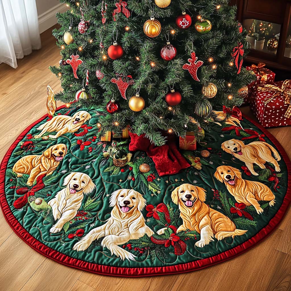 Golden Retriever Christmas Quilted Tree Skirt NCU0VT49