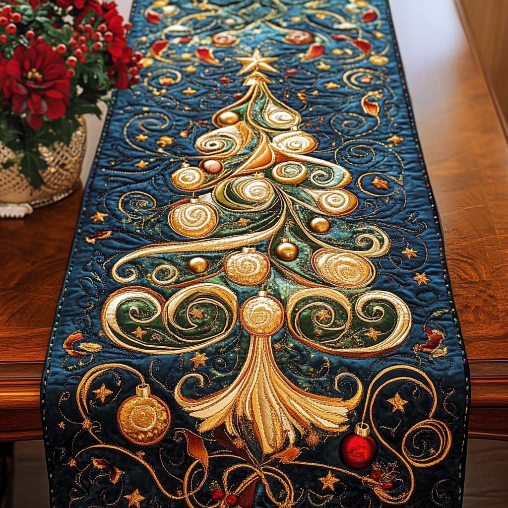 Golden Spiral Pines Quilted Table Runner NCU0NT1903