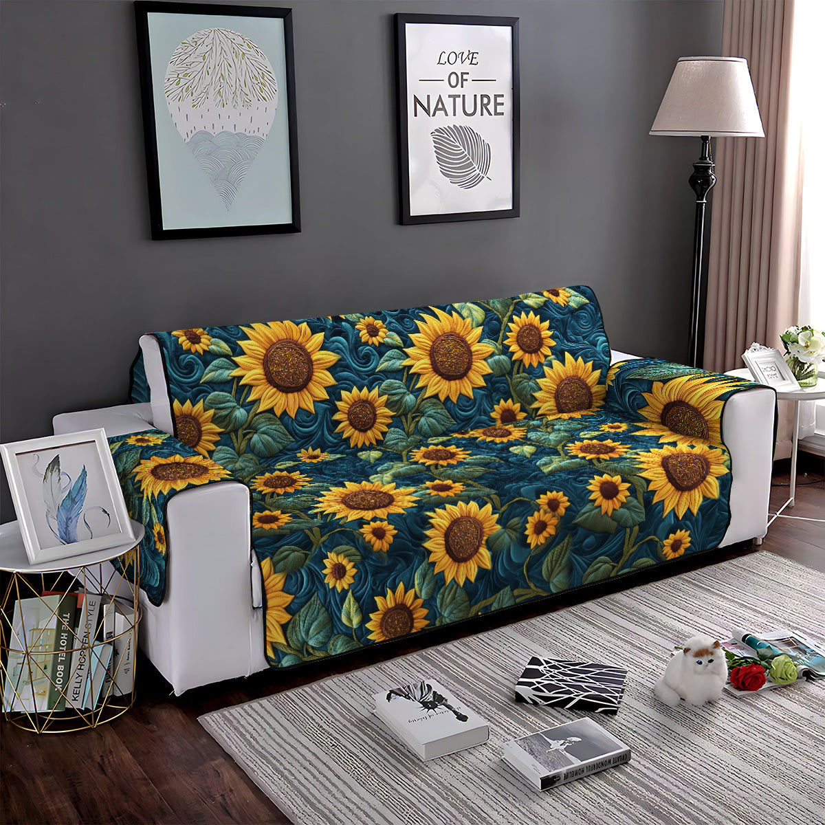 Golden Sunburst Quilted Sofa Cover NCU0PT1614