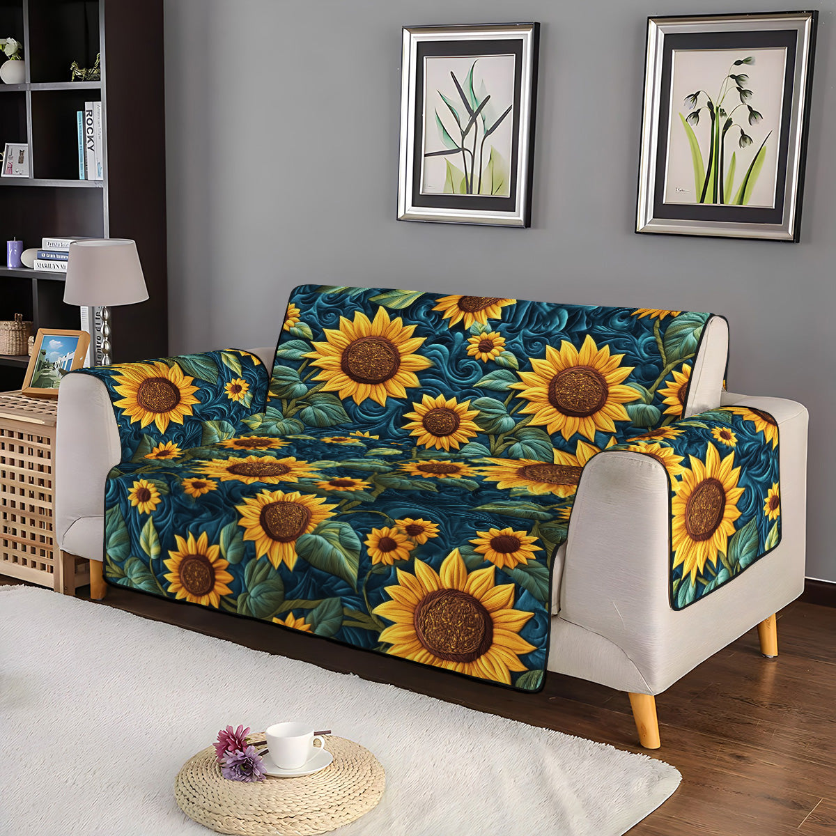 Golden Sunburst Quilted Sofa Cover NCU0PT1614