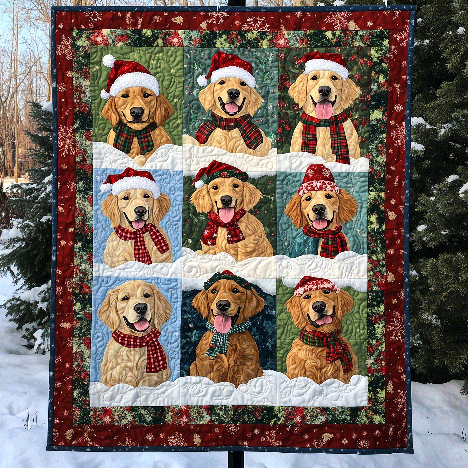 Golden Winter Wishes Art Quilt Hanging NCU0TH1599