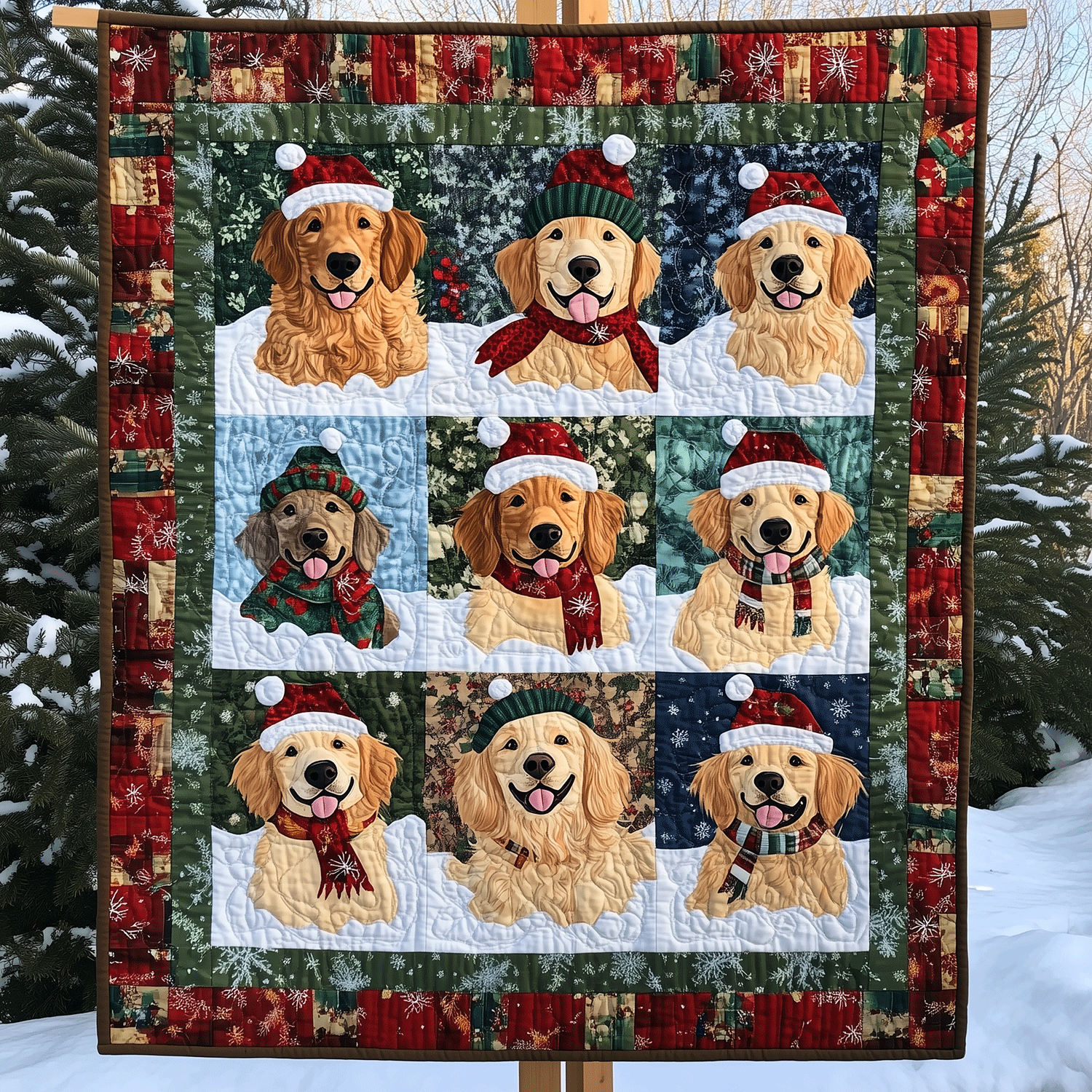 Golden Yuletide Art Quilt Hanging NCU0TH1596