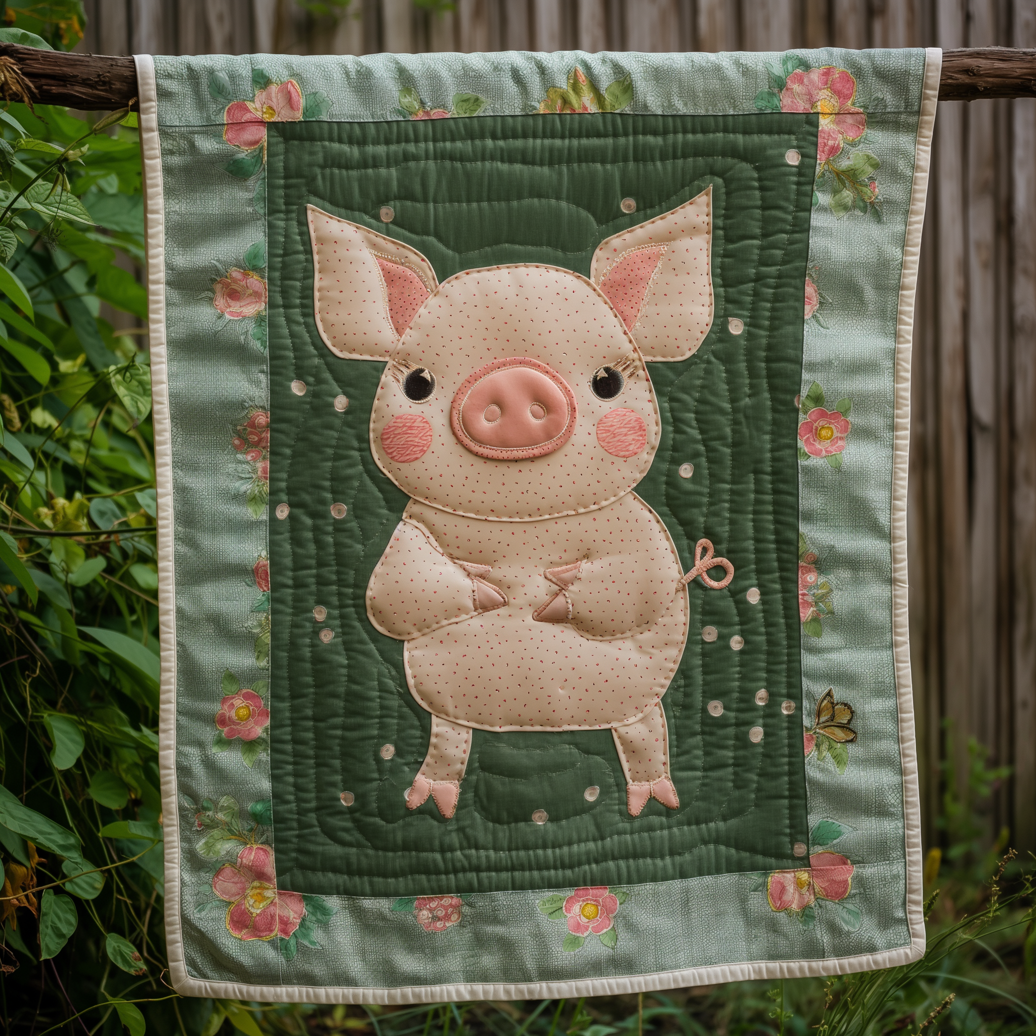 Grassy Greens Pig Quilted Blanket NCU0TL270