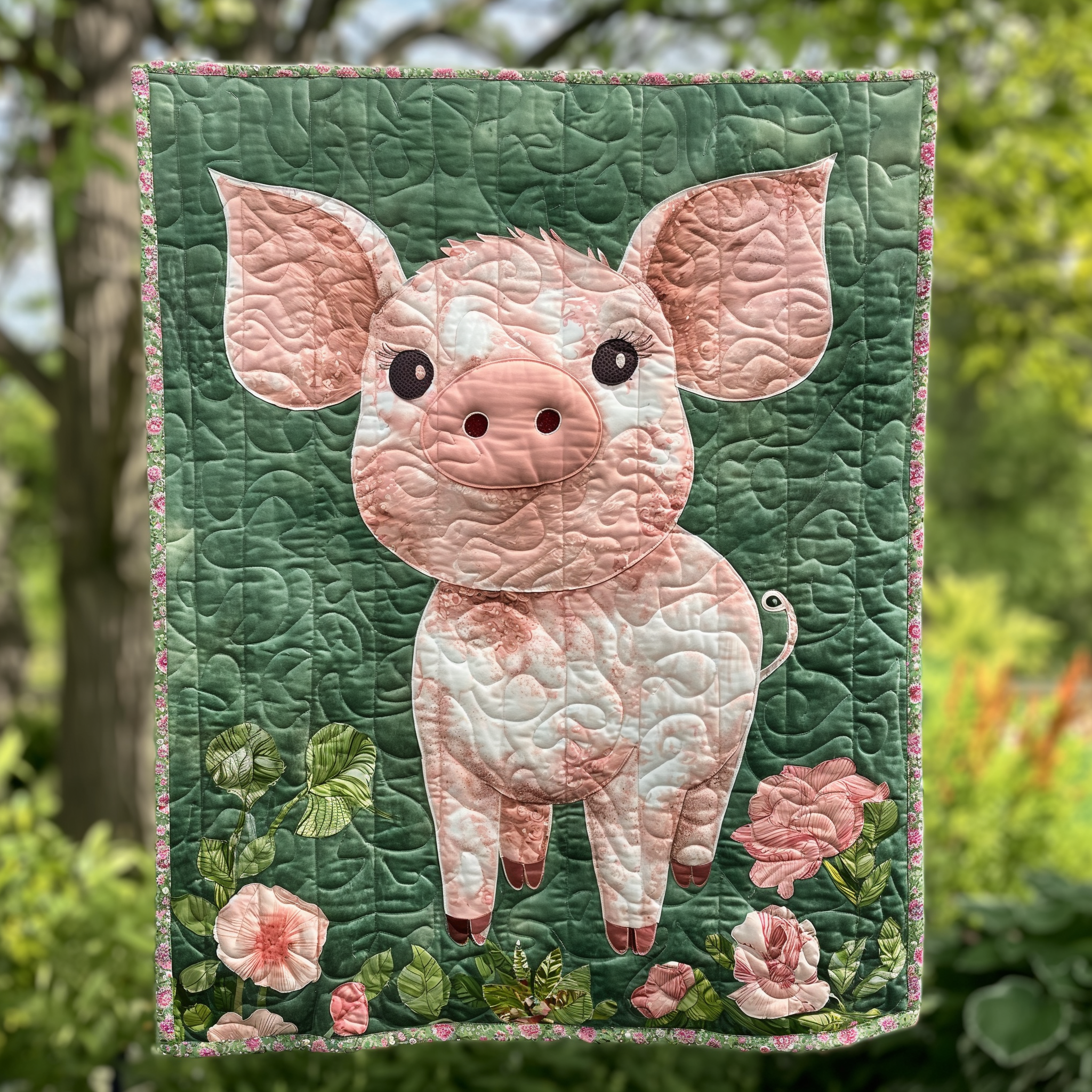 Green Pasture Pig Quilted Blanket NCU0TL268