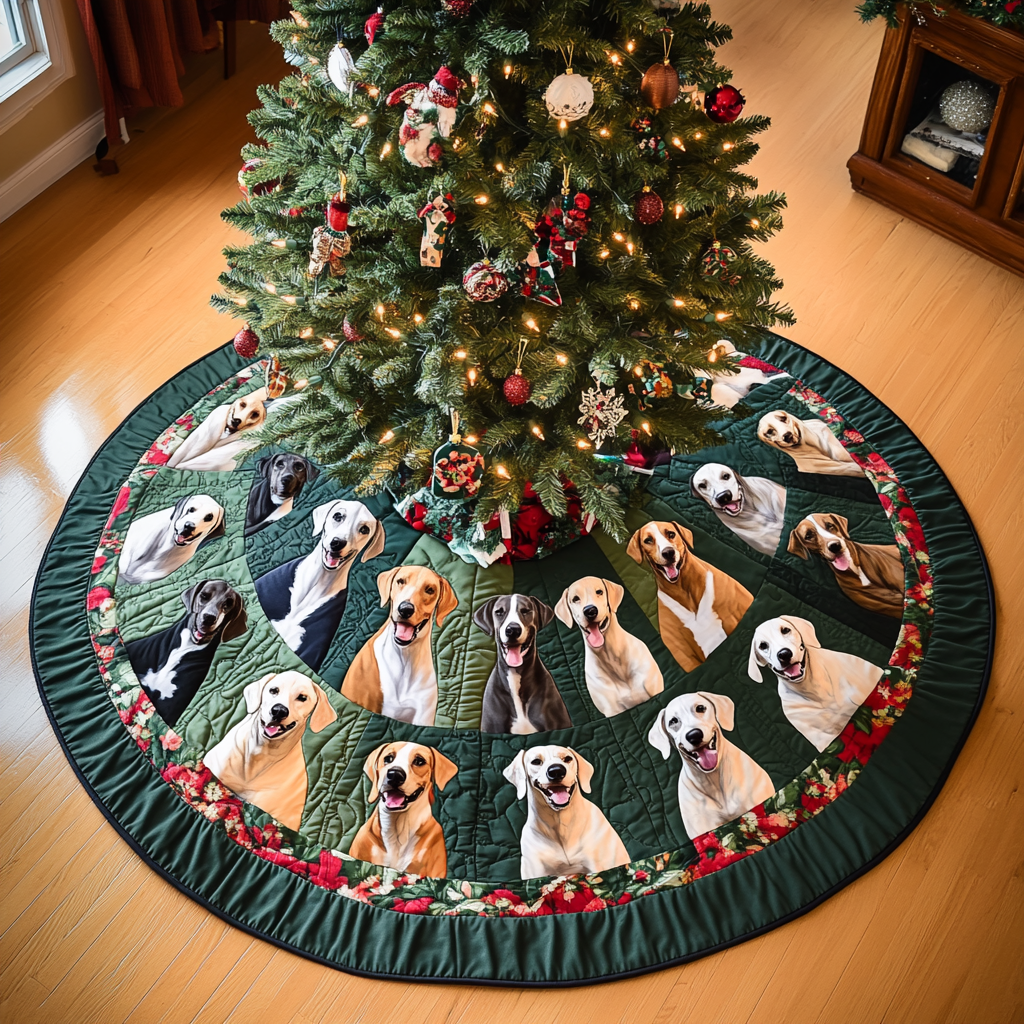 Greyhound Christmas Cheer Christmas Quilted Tree Skirt NCU0VL764