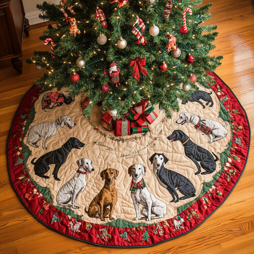 Greyhound Joy Christmas Quilted Tree Skirt NCU0VL762