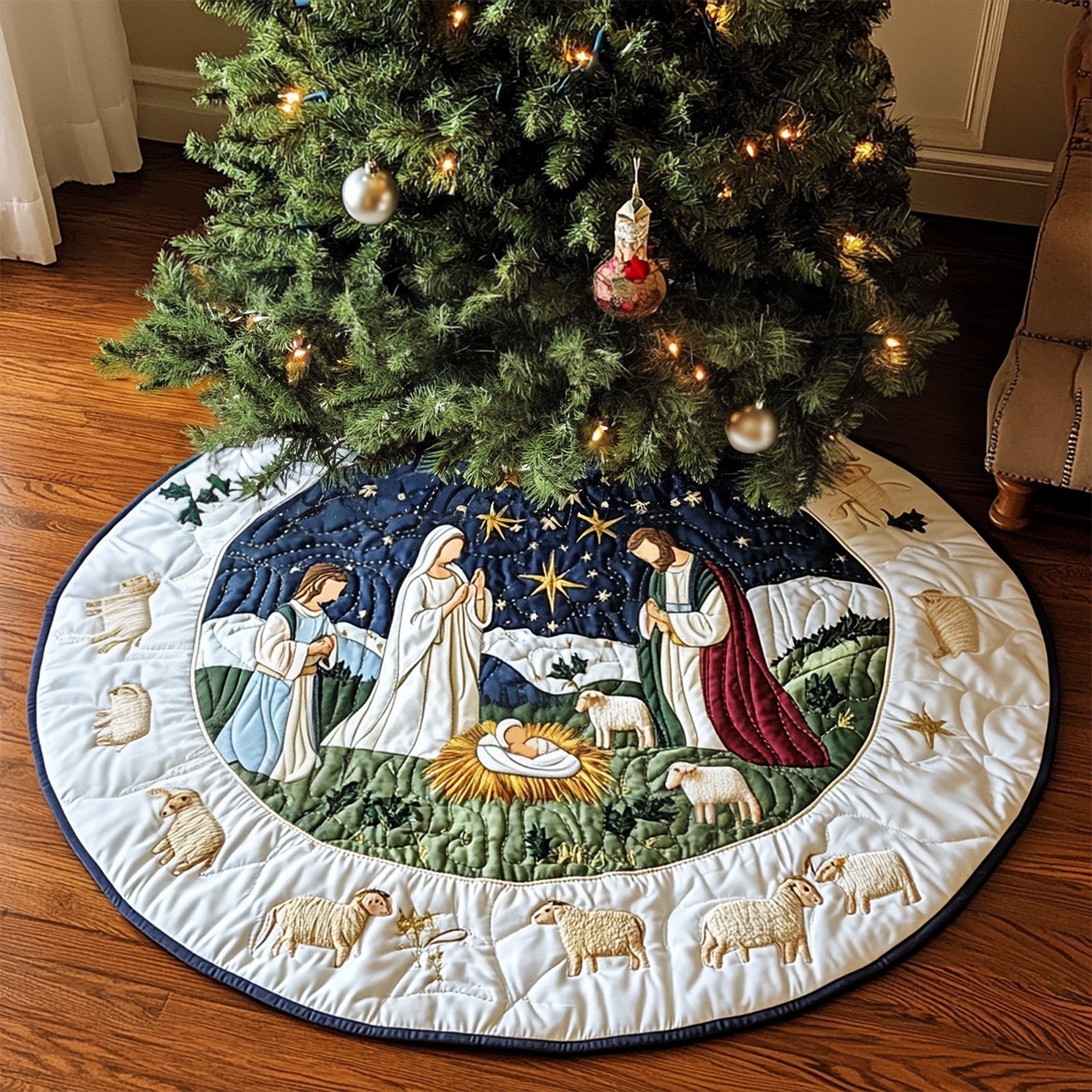 Guiding Star Quilted Christmas Tree Skirt NCU0PT1261