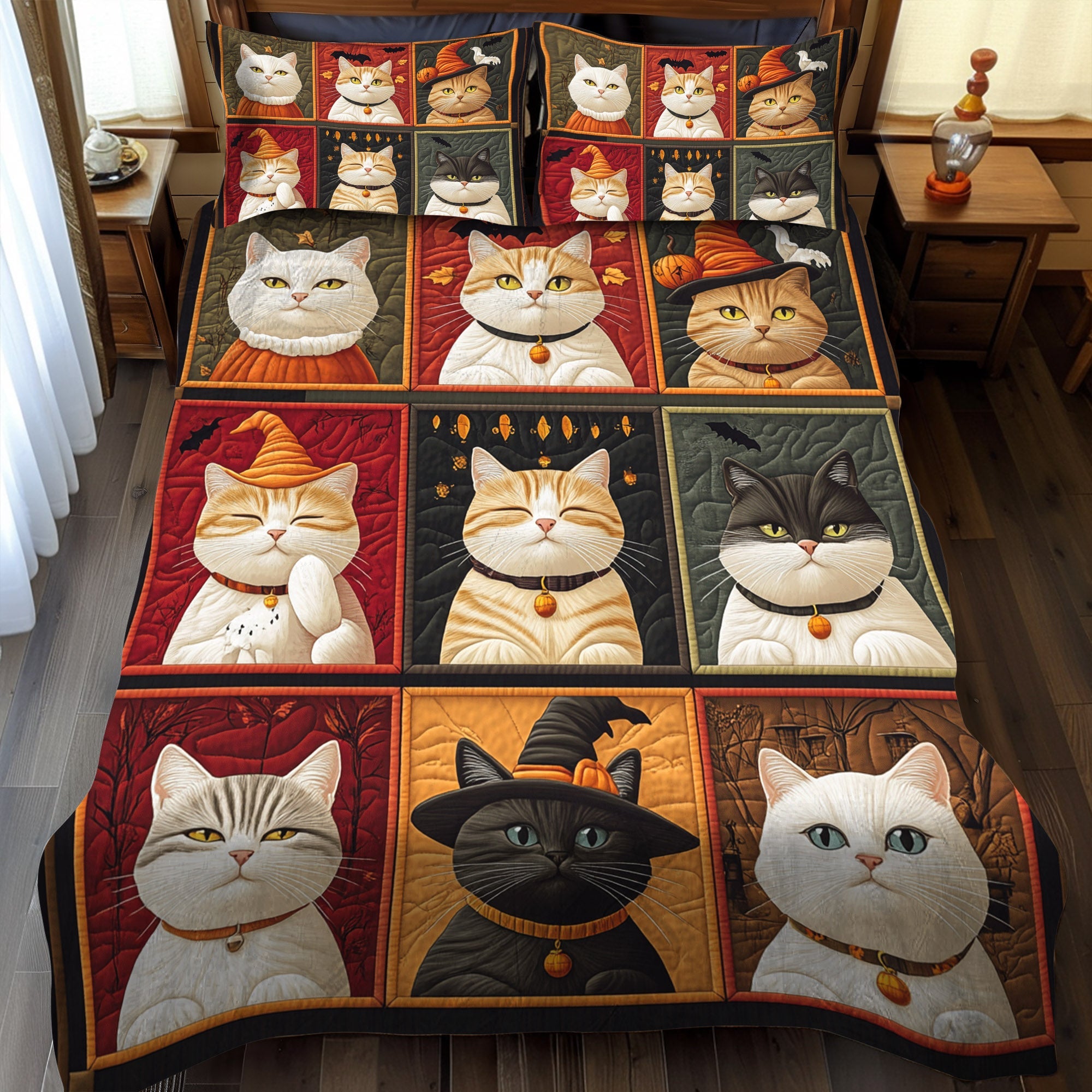 Halloween Cat Magic 3-Piece Quilted Bedding Set NCU0TL1175