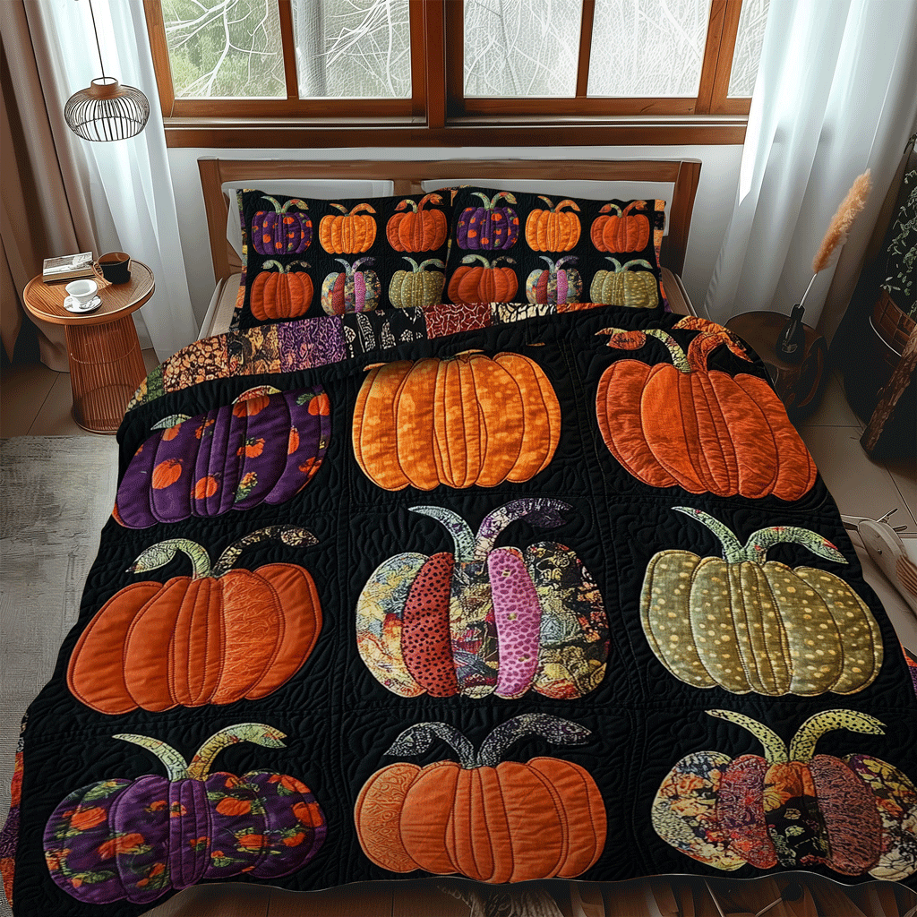 Halloween Harvest 3-Piece Quilted Bedding Set NCU0TH1853