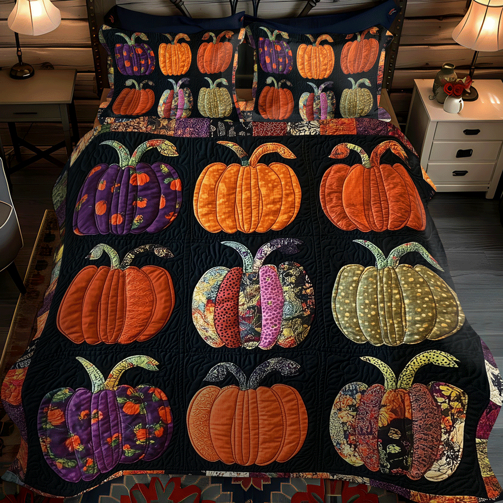 Halloween Harvest 3-Piece Quilted Bedding Set NCU0TH1853