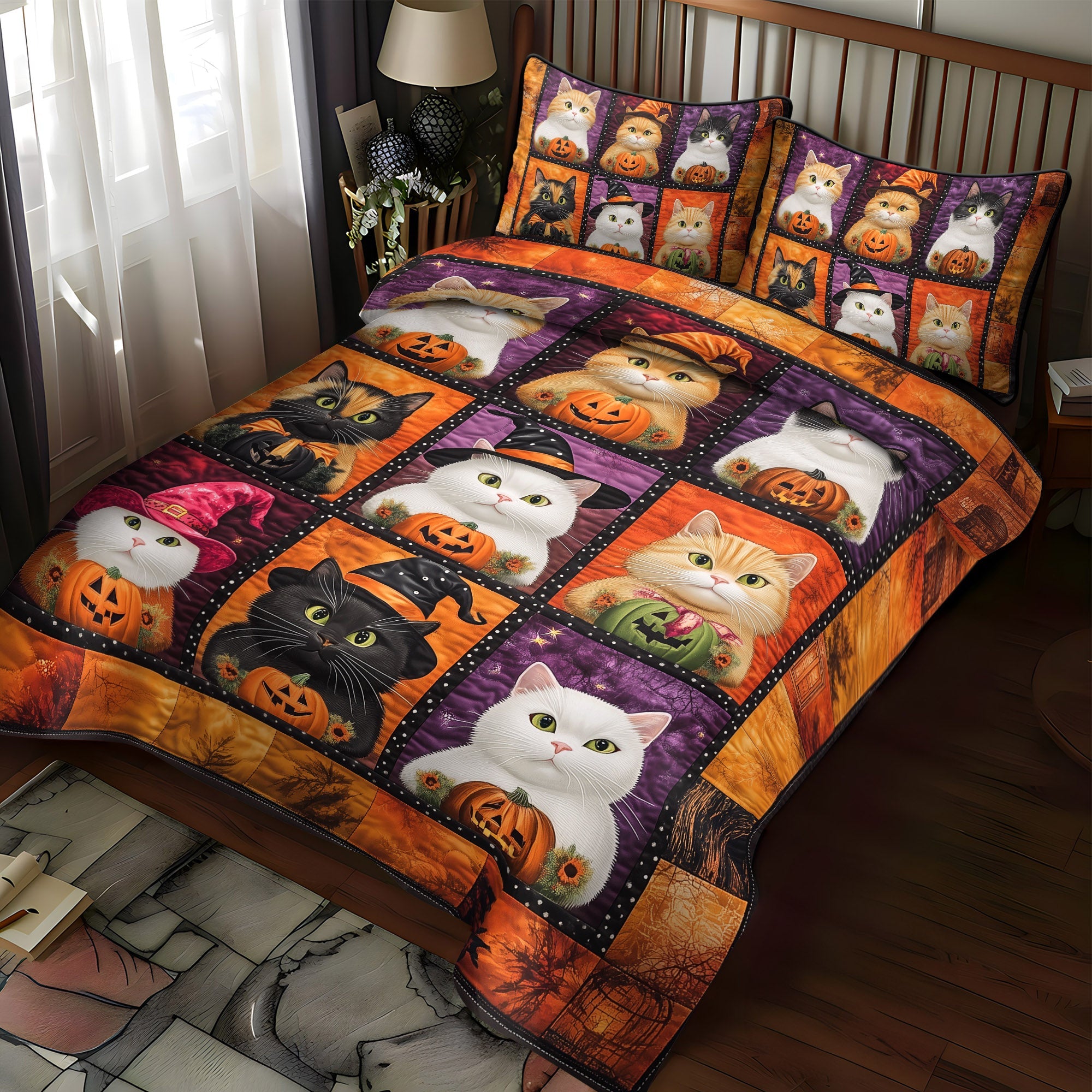 Halloween Kitty 3-Piece Quilted Bedding Set NCU0TL1172