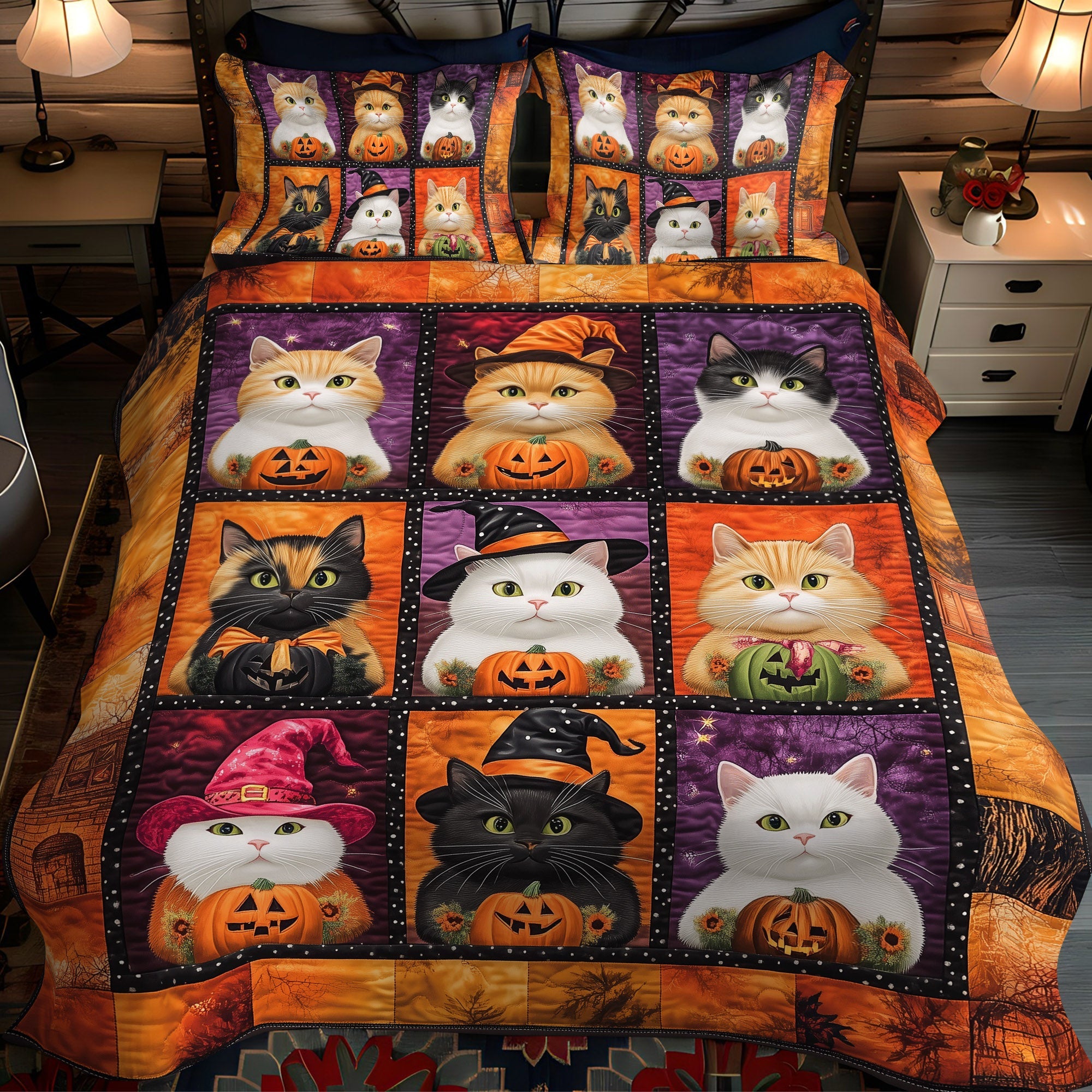 Halloween Kitty 3-Piece Quilted Bedding Set NCU0TL1172