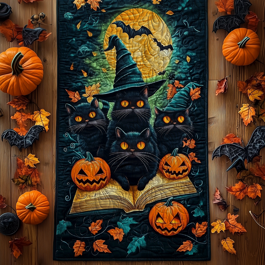 Halloween Night Whiskers Quilted Table Runner NCU0TL1221