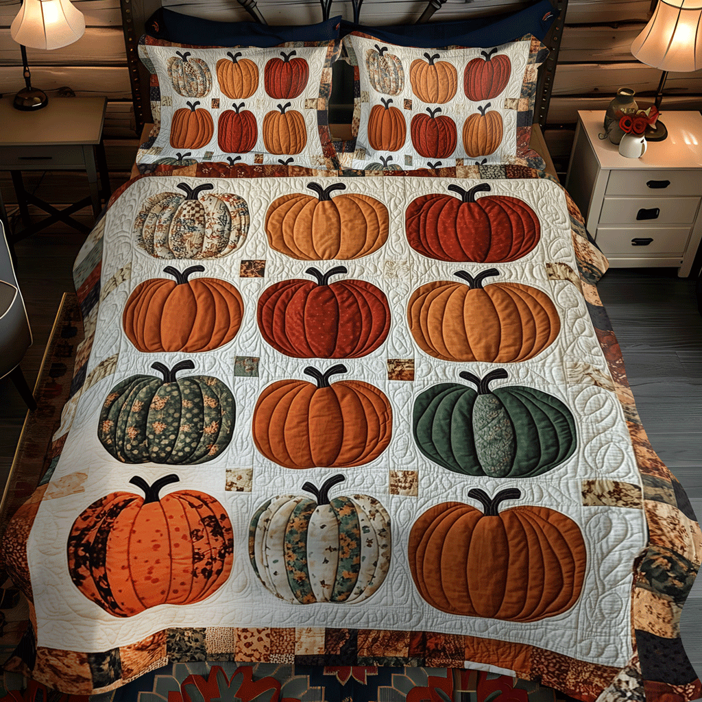 Halloween Pumpkin 3-Piece Quilted Bedding Set NCU0TH1848