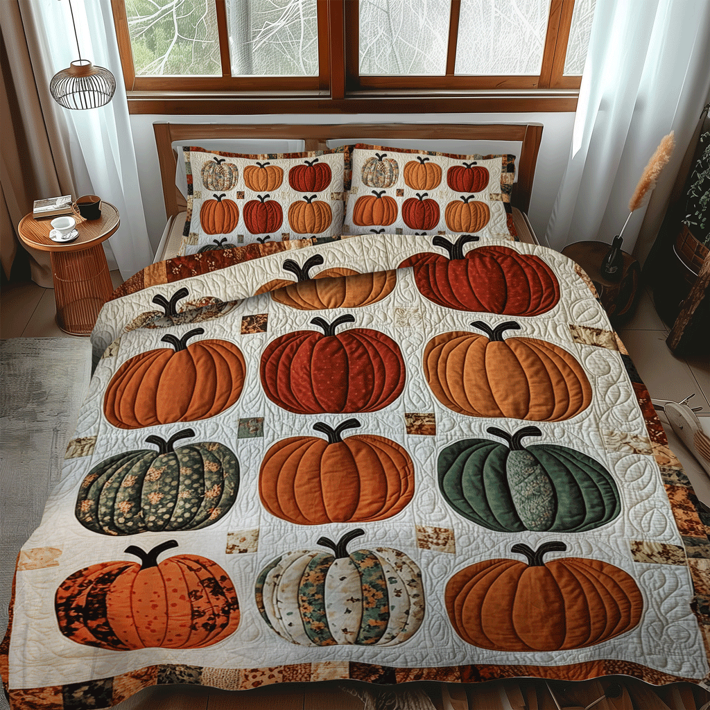 Halloween Pumpkin 3-Piece Quilted Bedding Set NCU0TH1848