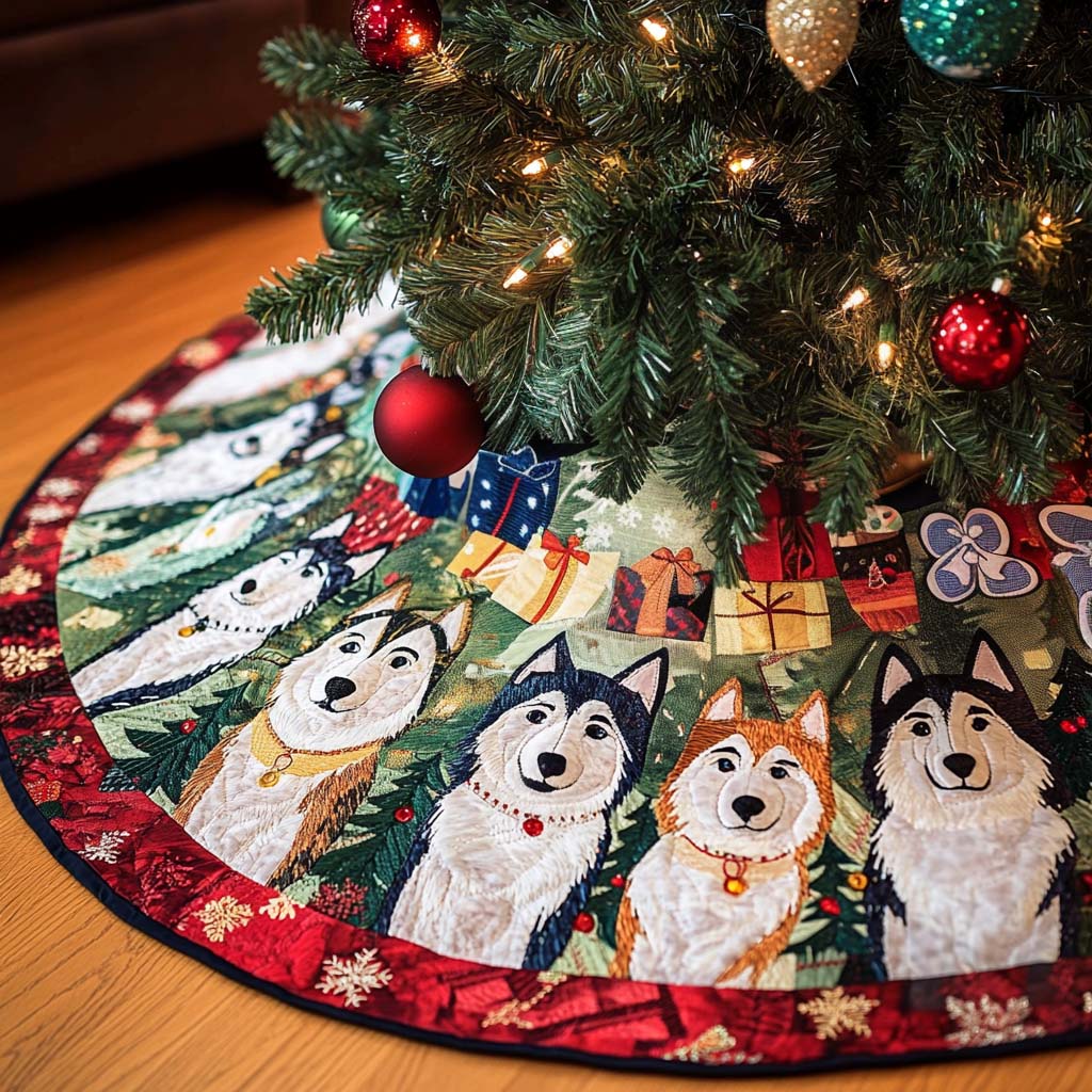 Happy Husky Christmas Quilted Tree Skirt NCU0NT1679