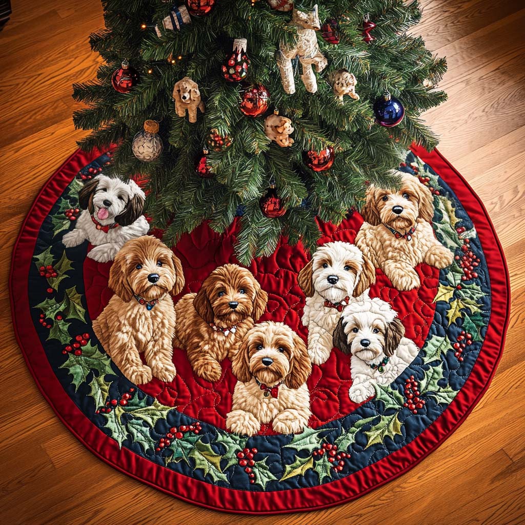 Happy Labradoodle Christmas Quilted Tree Skirt NCU0NT1700