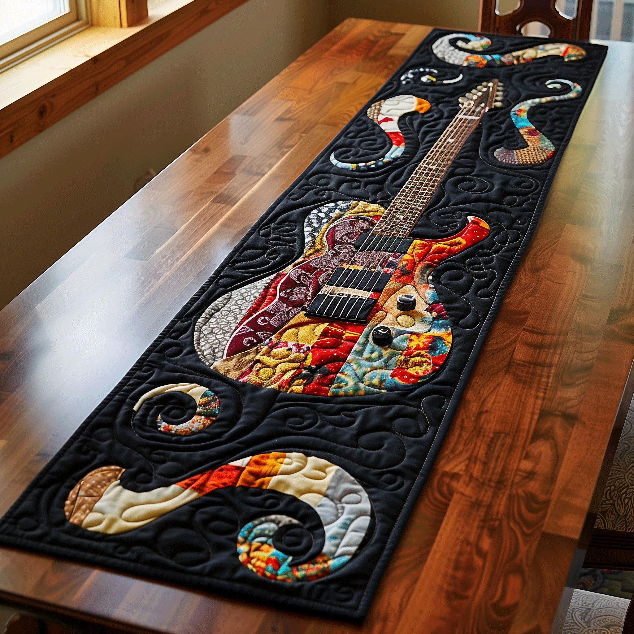 Harmonic Hues Guitar Quilted Table Runner NCU0TH787