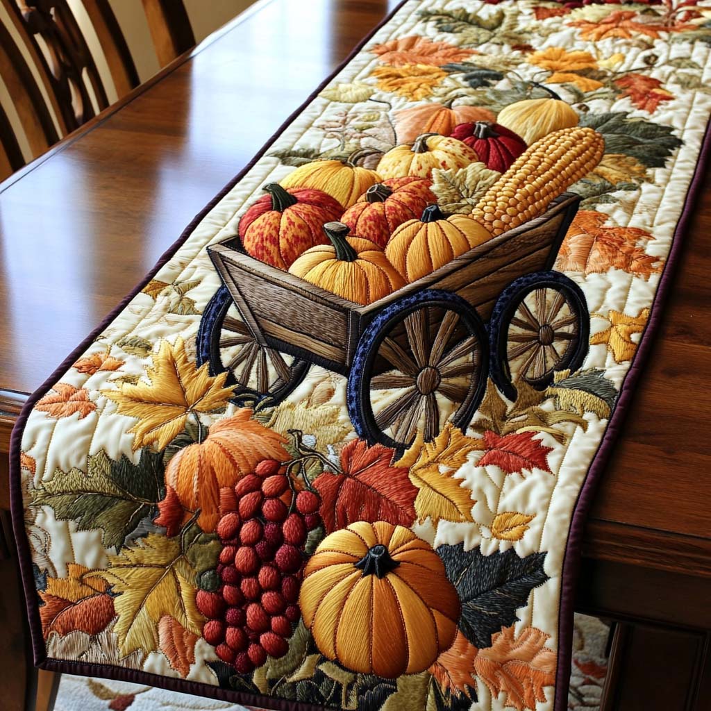 Harvest Bounty Wheelbarrow Quilted Table Runner NCU0NT1212