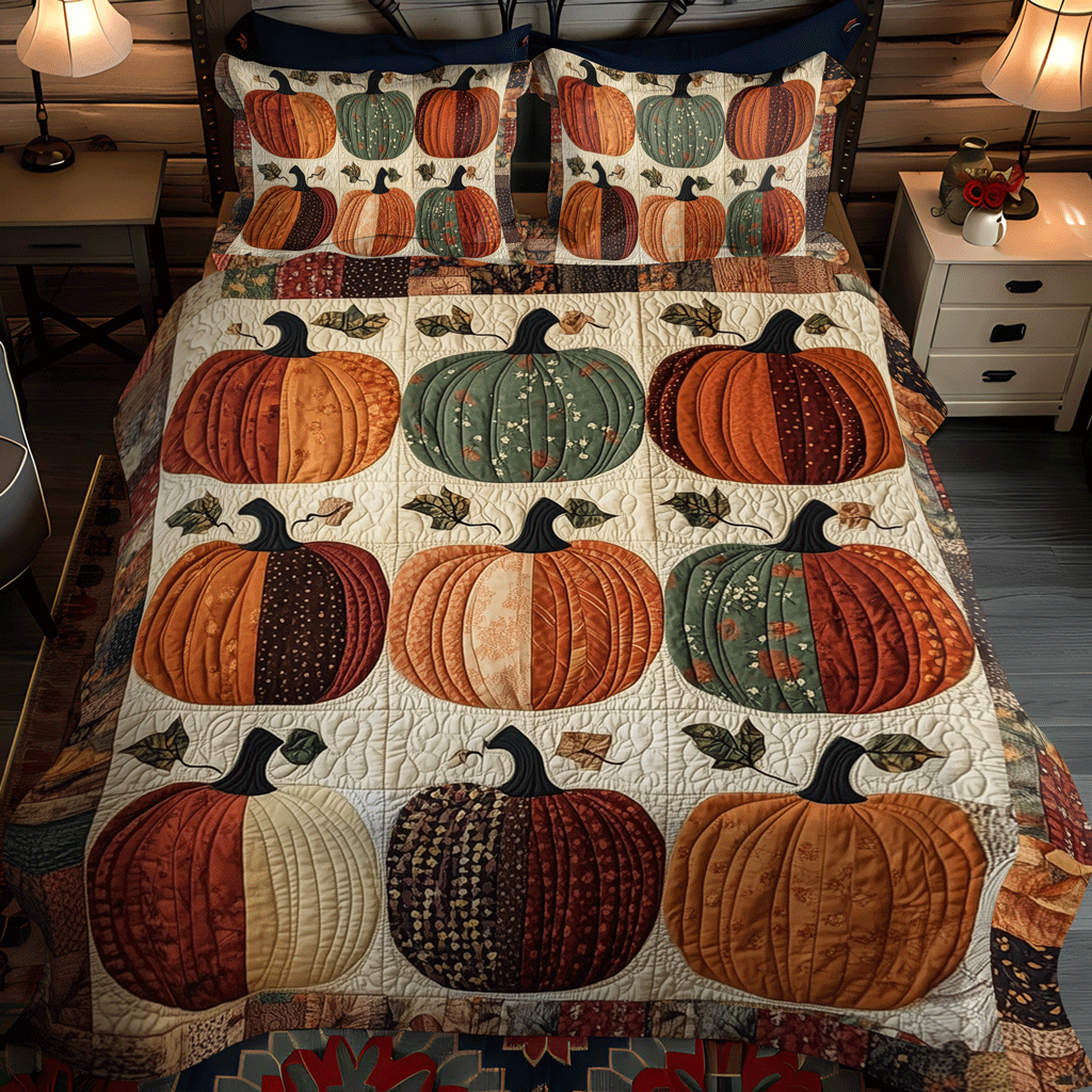 Harvest Pumpkin 3-Piece Quilted Bedding Set NCU0TH1847