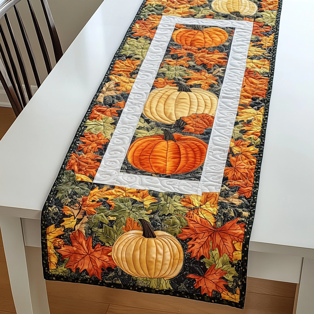 Harvest Pumpkin Joy Quilted Table Runner NCU0TL1336