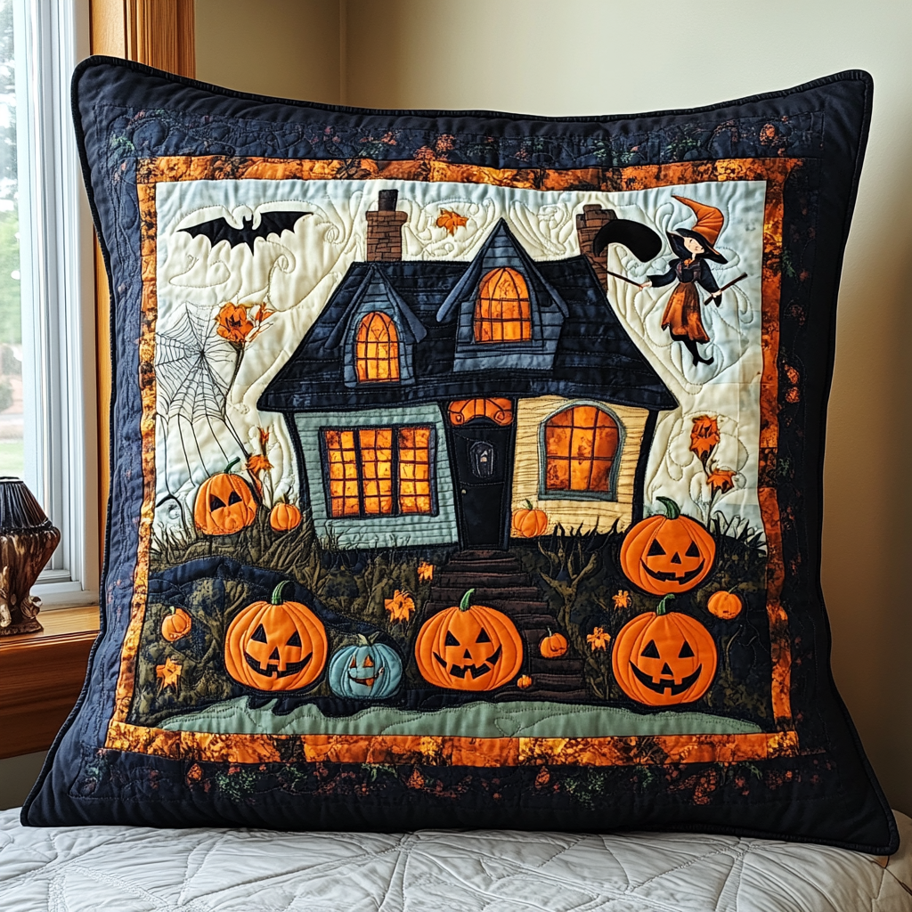 Haunted House Halloween Quilted Pillow Case NCU0PD673