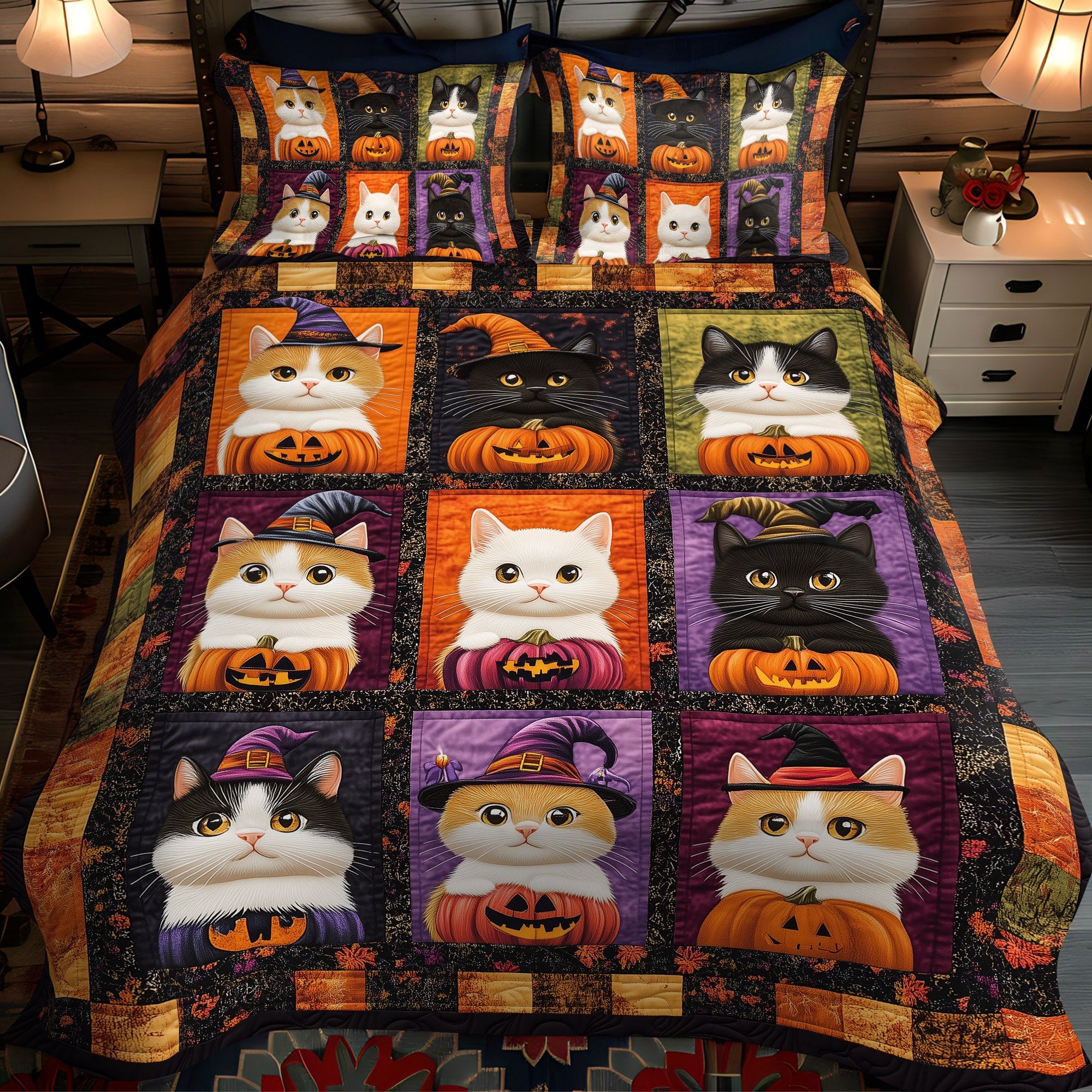 Haunted Whiskers 3-Piece Quilted Bedding Set NCU0TL1173