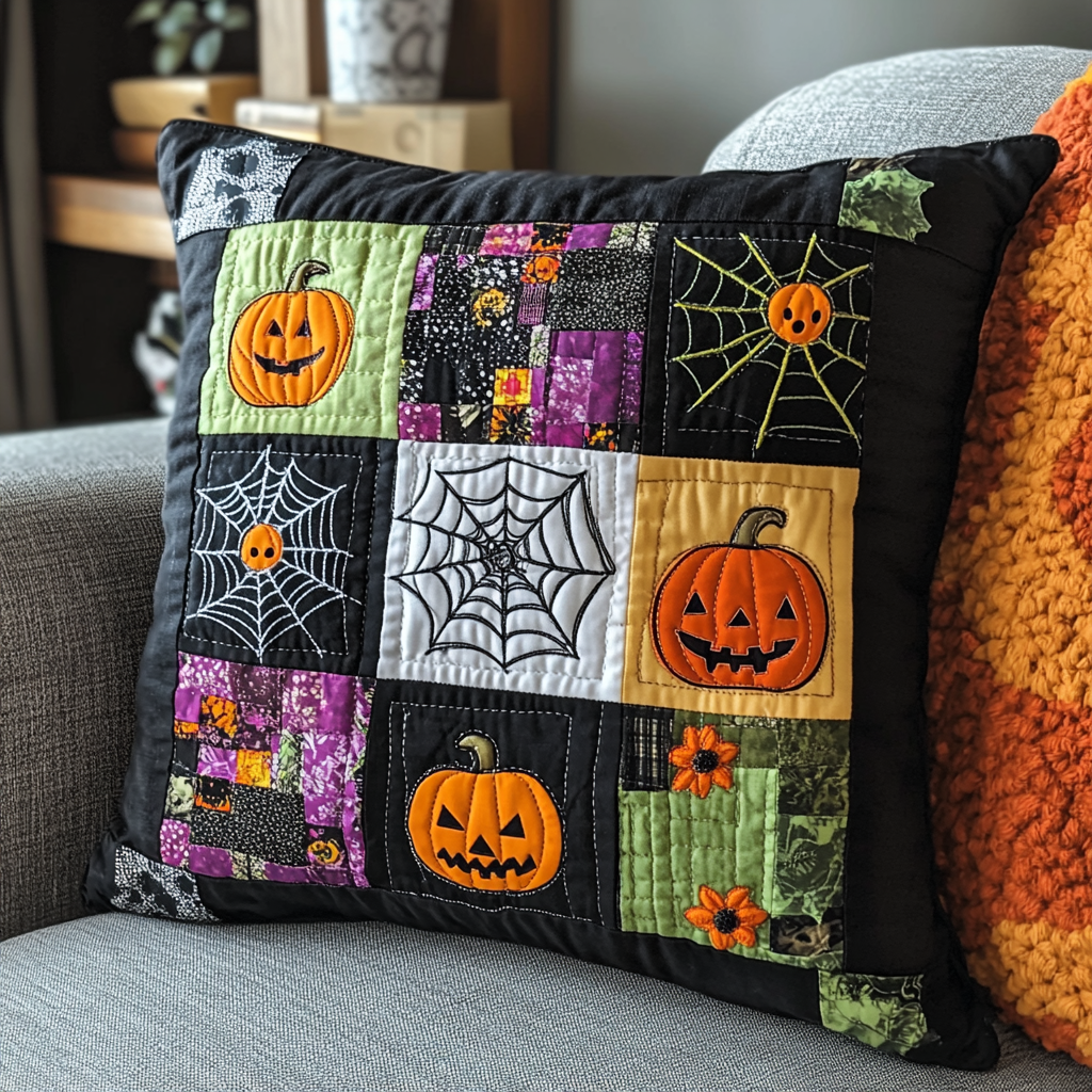 Haunting Halloween Patchwork Quilted Pillow Case NCU0PD677