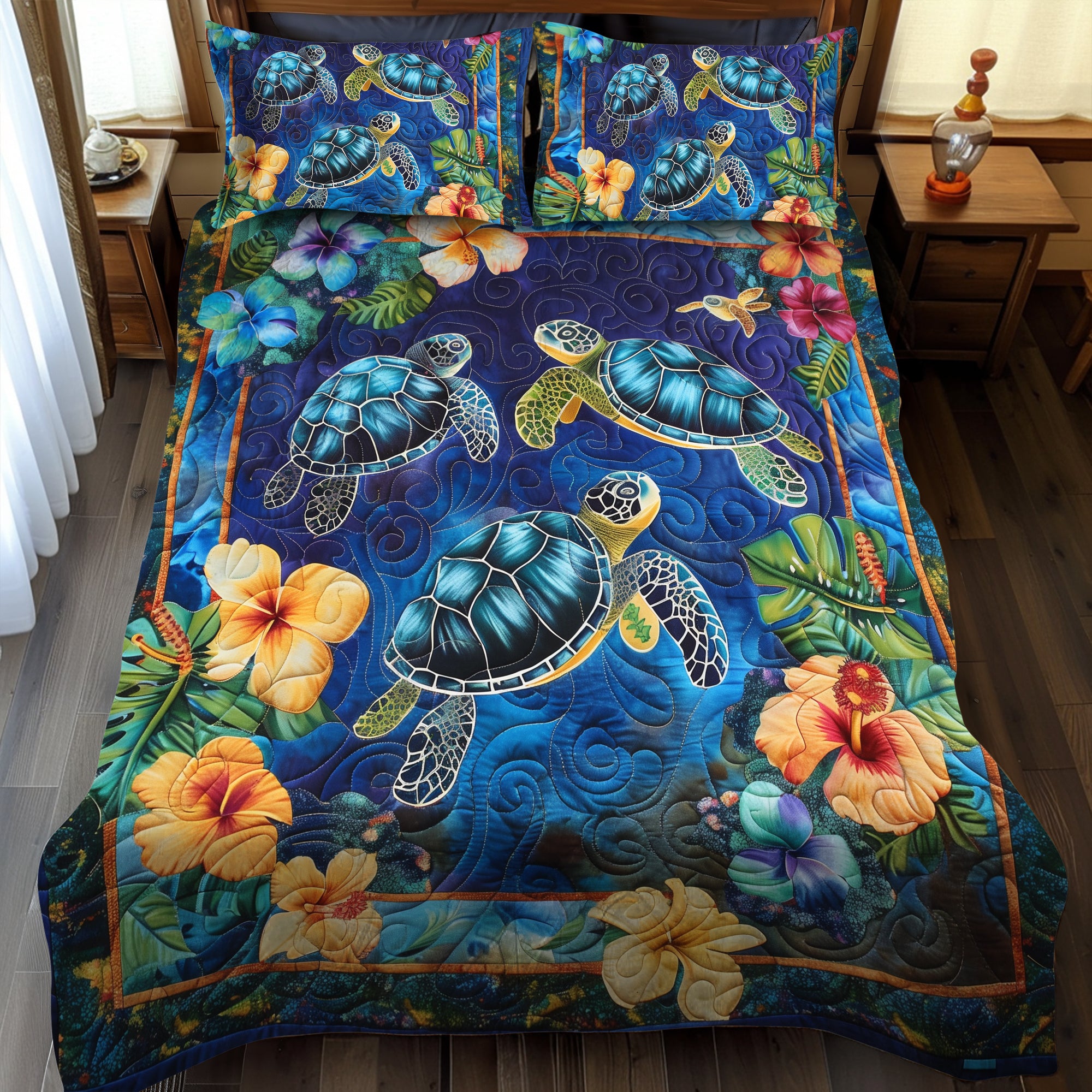 Hawaiian Bliss Turtle 3-Piece Quilted Bedding Set  NCU0TL479