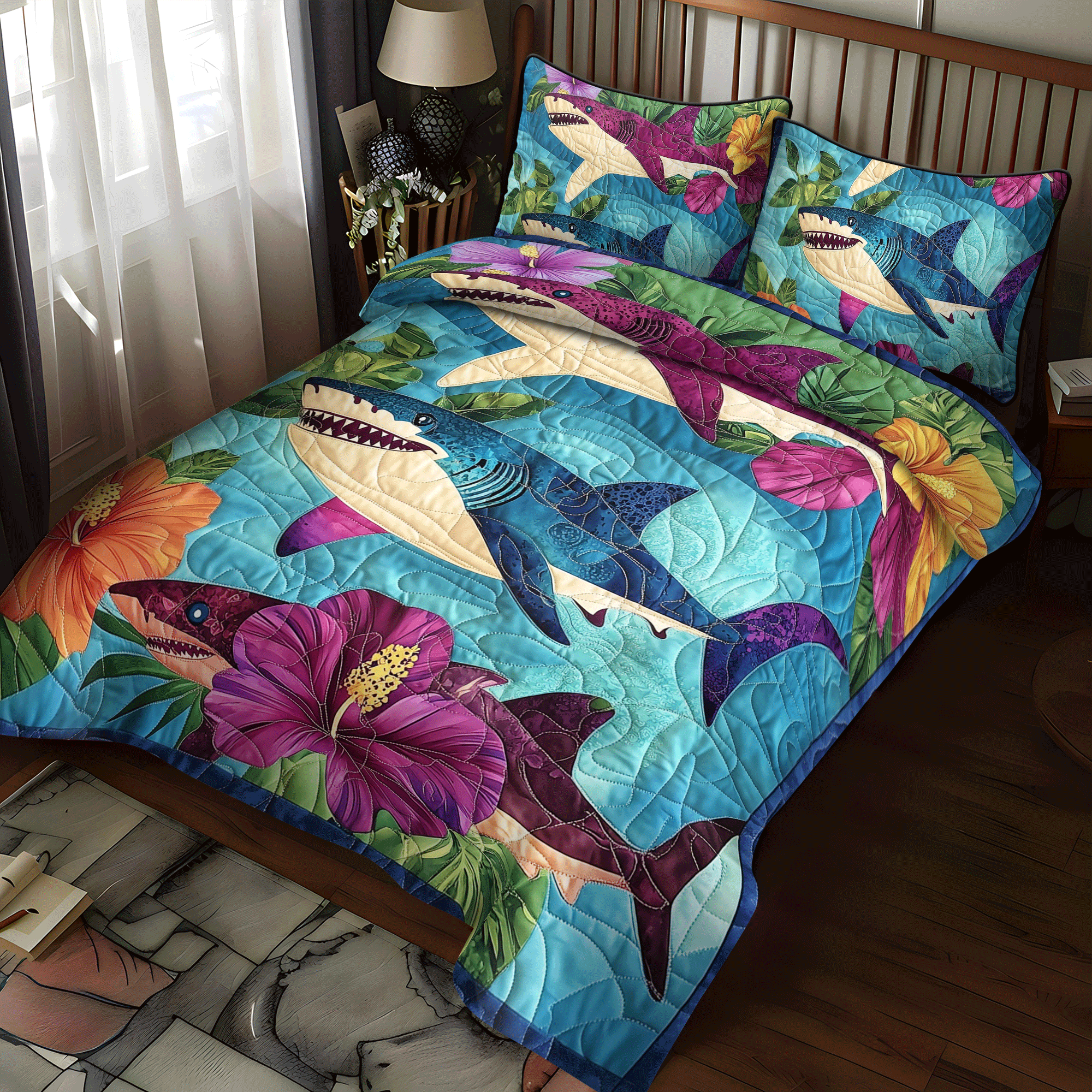 Hawaiian Shark Quilted Bedding Set NCU0DV935