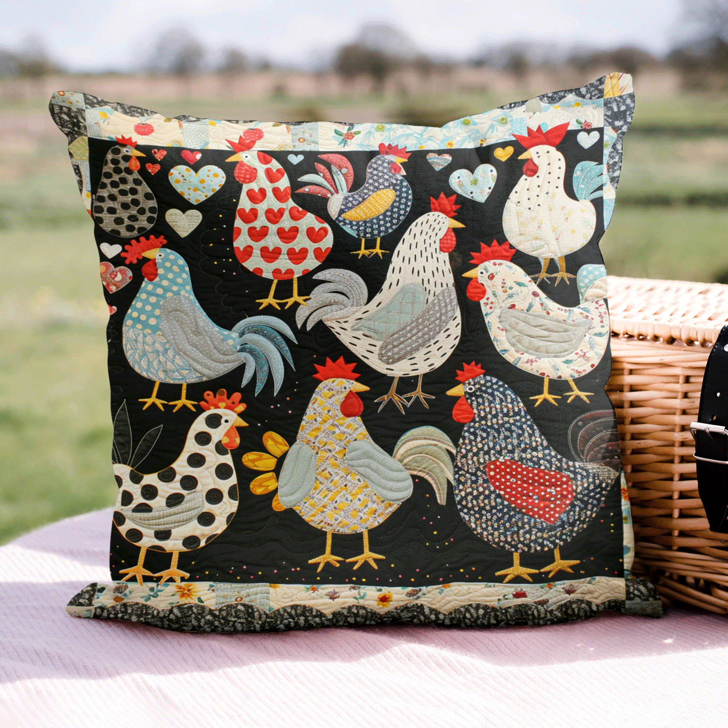 Heart Chickens Quilted Pillow Case NCU0TH1203