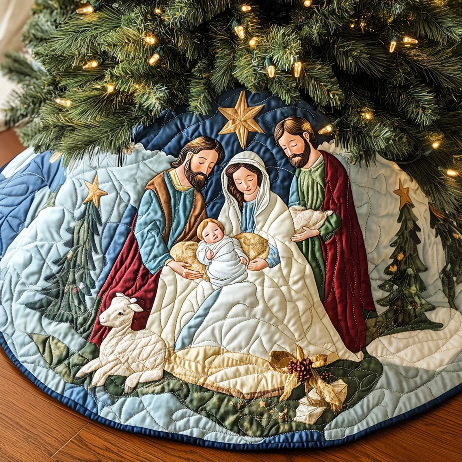 Heavenly Host Quilted Christmas Tree Skirt NCU0PT1262