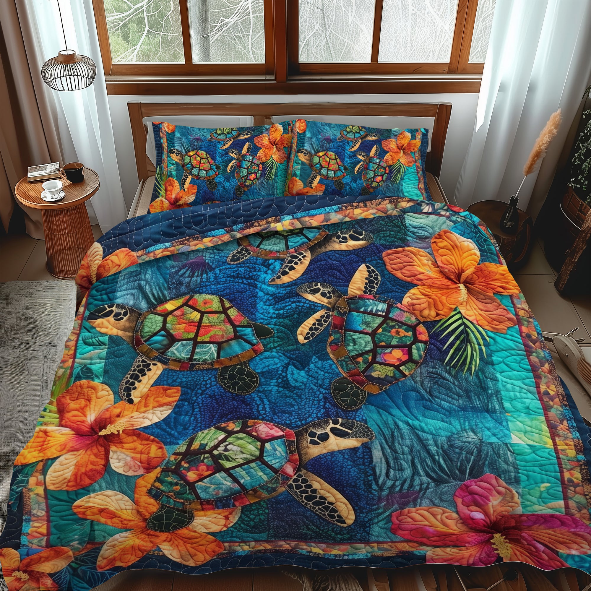 Sea Turtle Quilted Bedding Set NCU0VT05