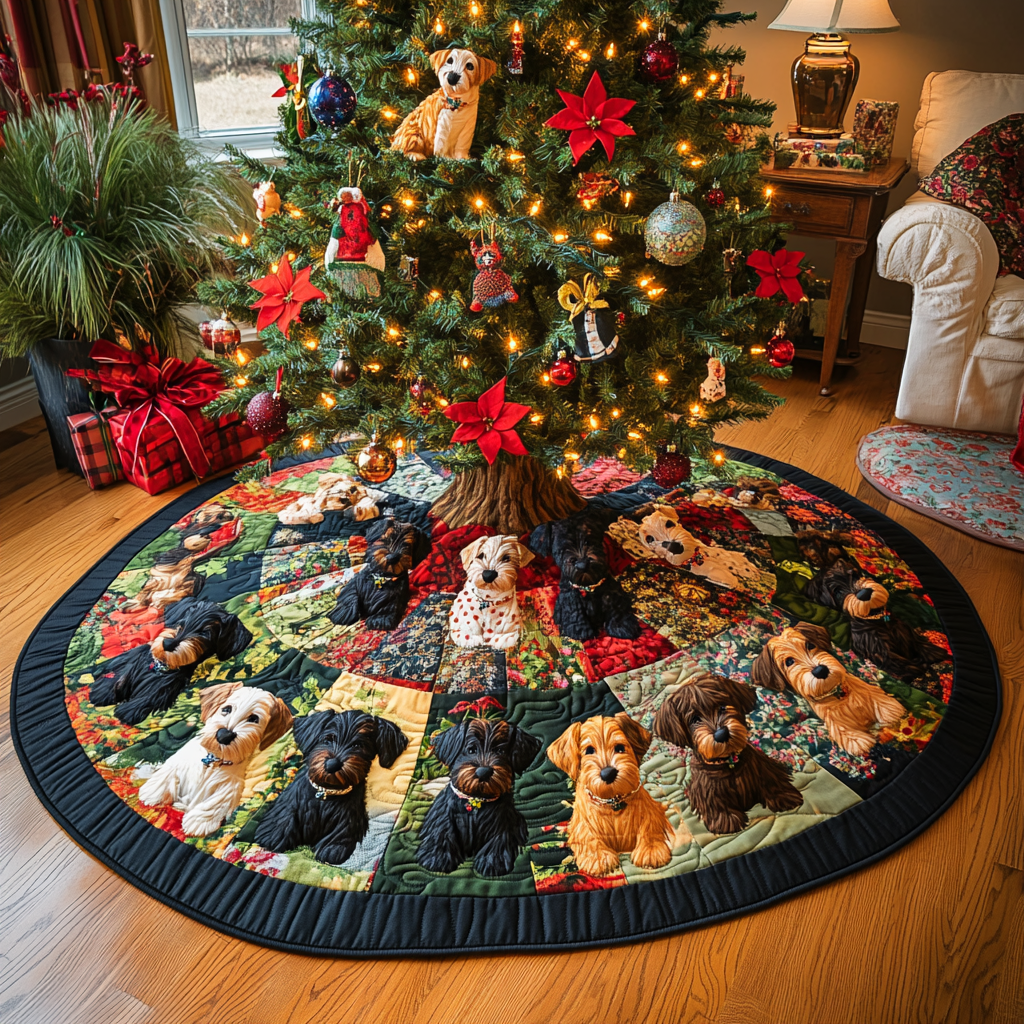 Highland Scottie Noel Christmas Quilted Tree Skirt NCU0DV1378