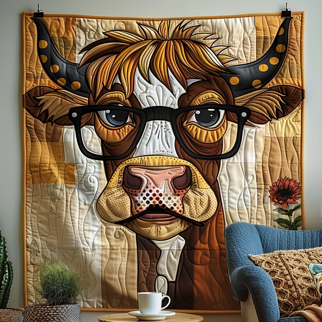 Hipster Cow Quilted Blanket NCU0NT067