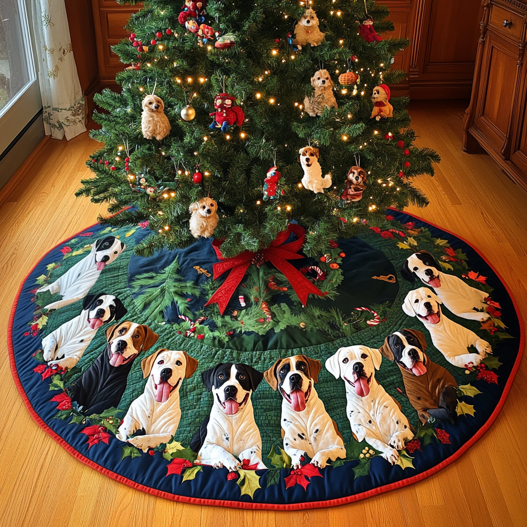 Holiday Boxer Cheer Christmas Quilted Tree Skirt NCU0VL737