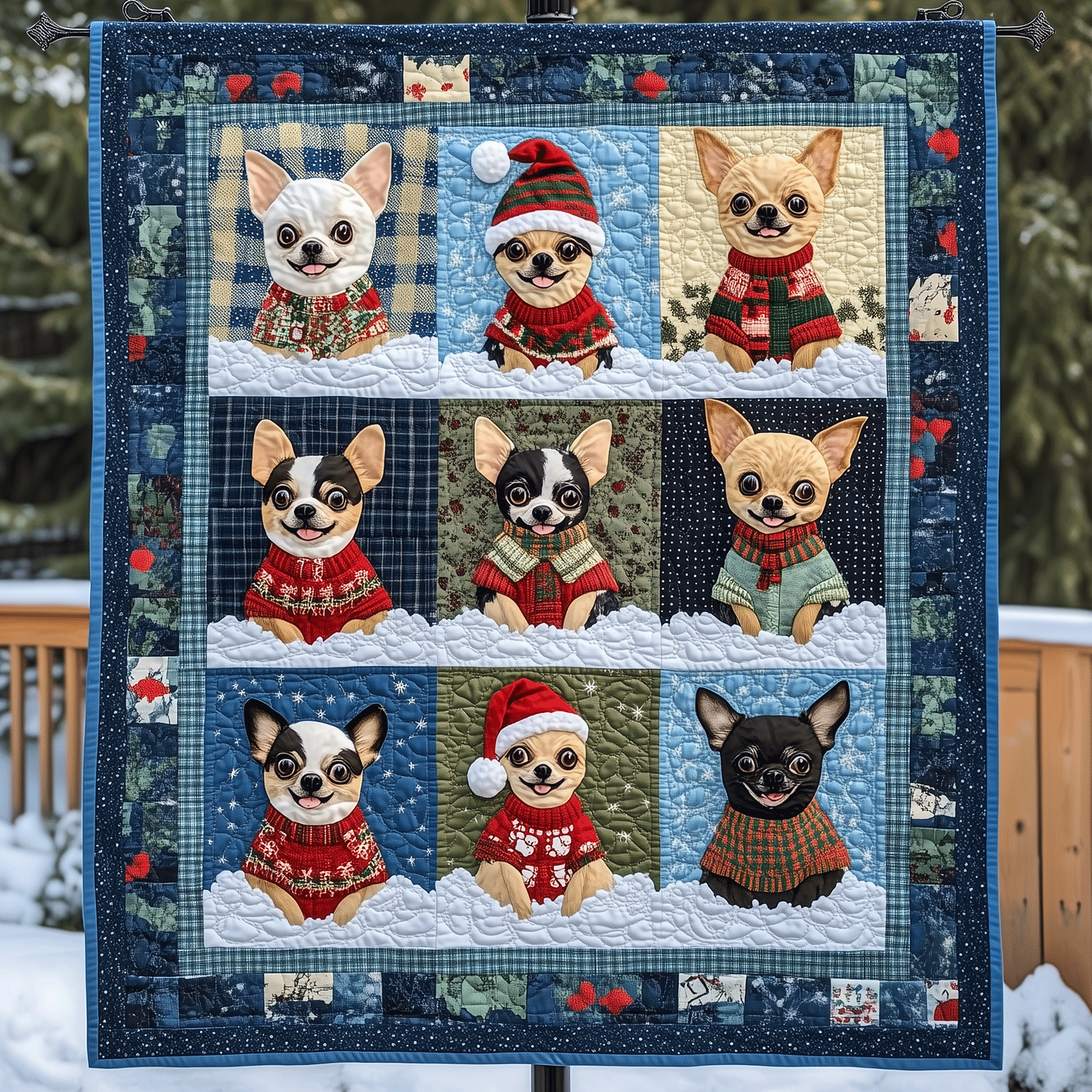 Holiday Chi Paws Art Quilt Hanging NCU0TH1609