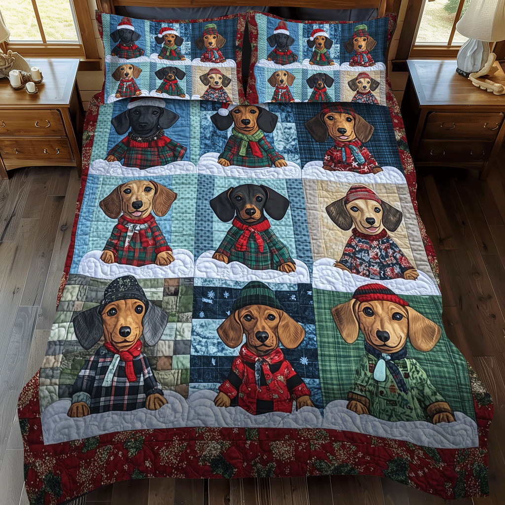 Holiday Dachshund 3-Piece Quilted Bedding Set NCU0TH1683